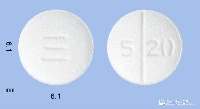 에스카정 5/20mg 알약 사진(식약처 낱알식별)